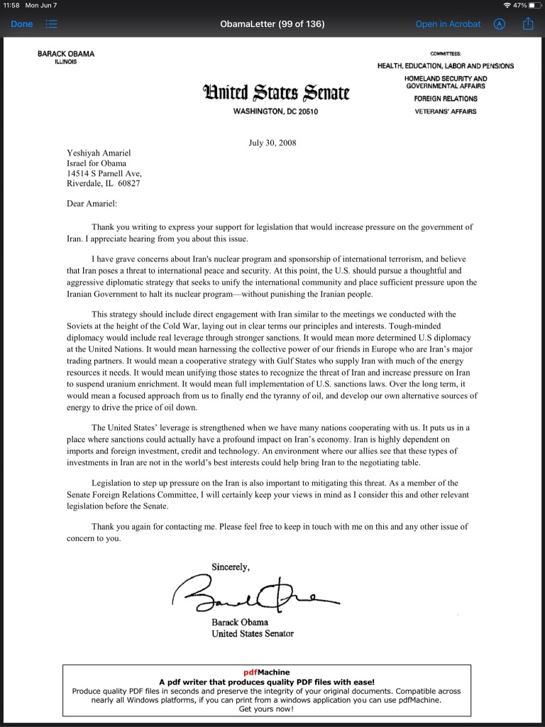 Letter from Black hebrew Israelite to Barak Obama.